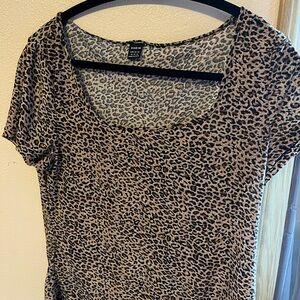 SHEIN Leopard Print Short Sleeve Top - Black and Tan